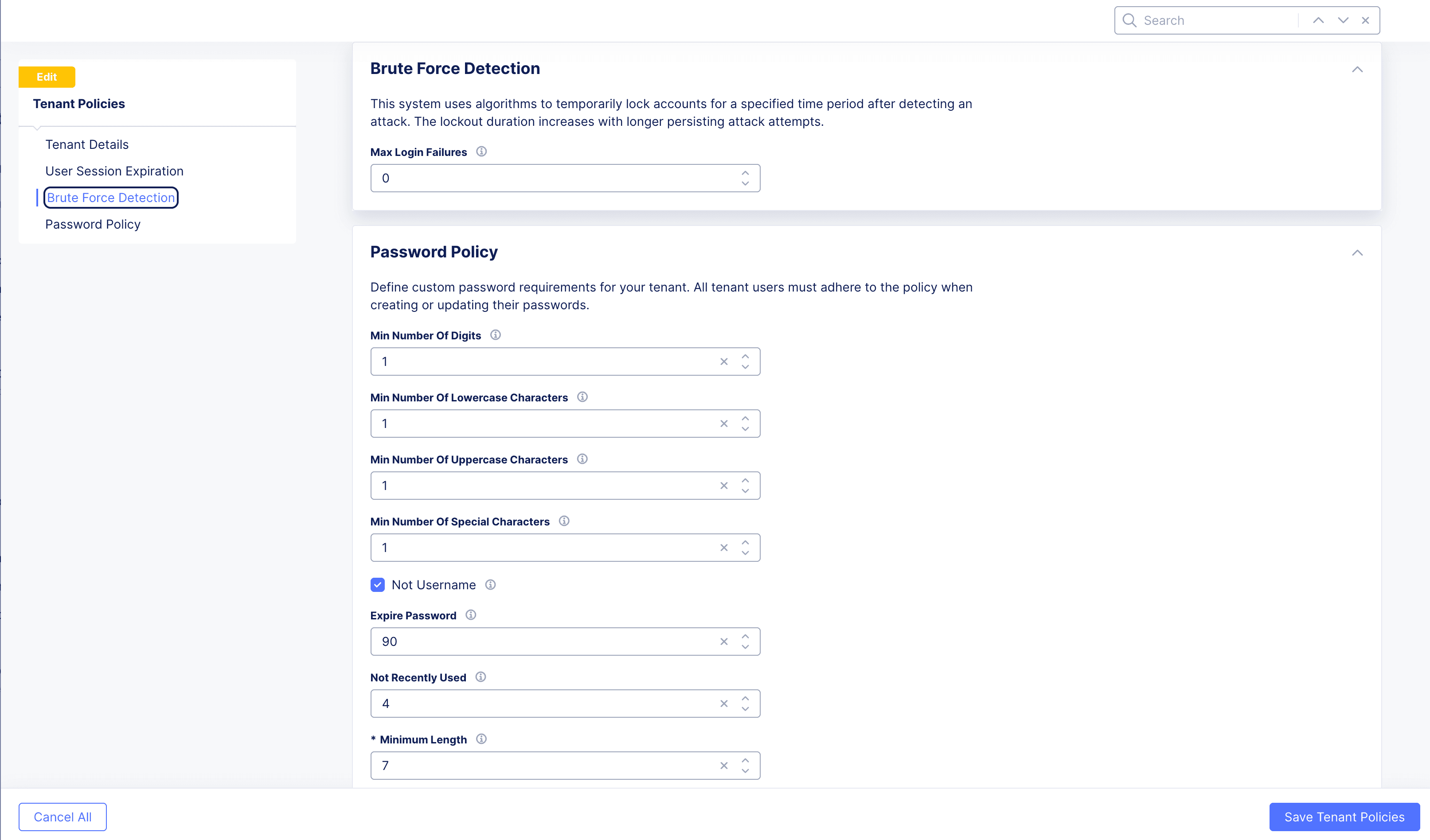 Figure: Basic and Brute force Detection Settings