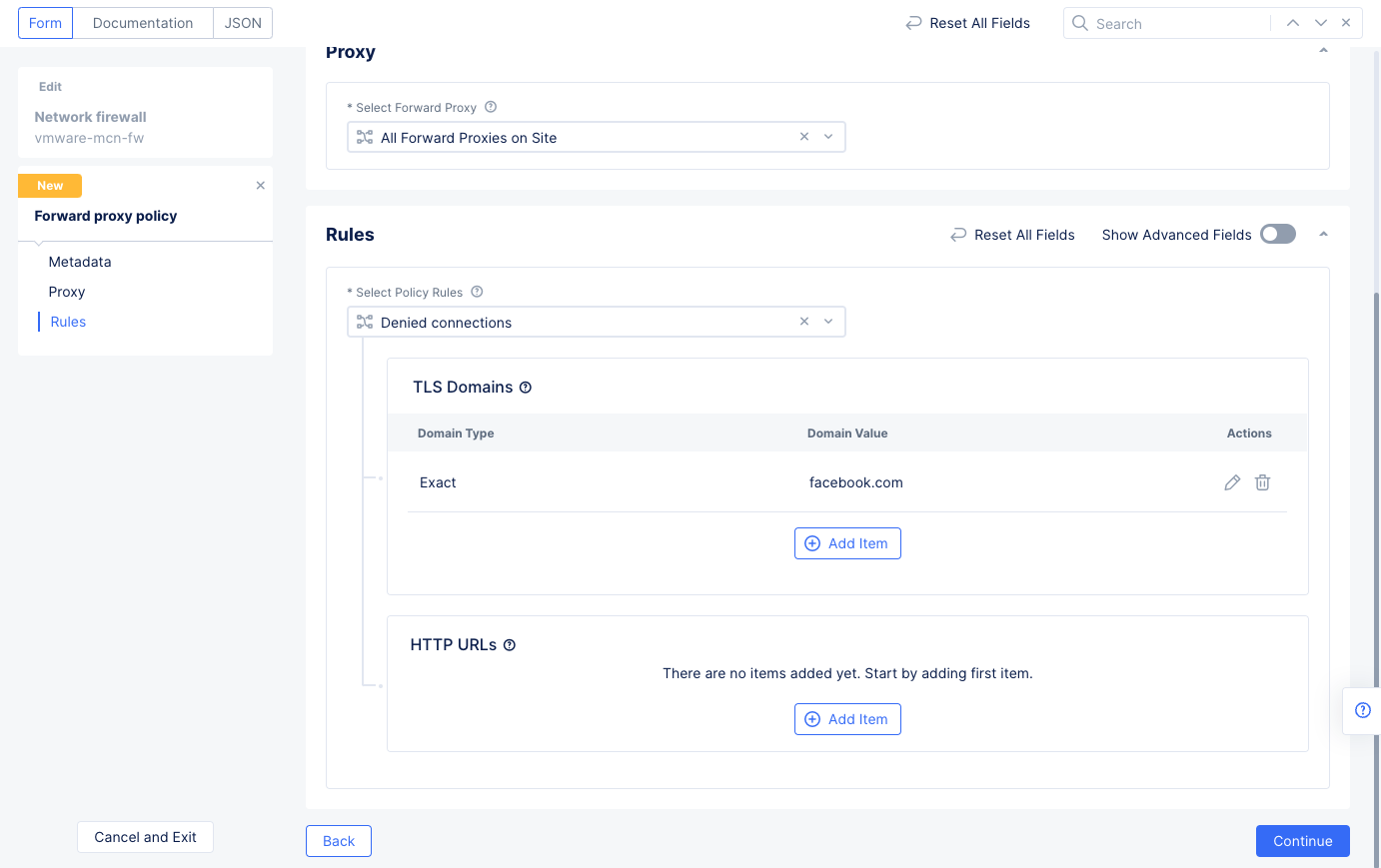 Figure: Enable Forward Proxy for facebook.com