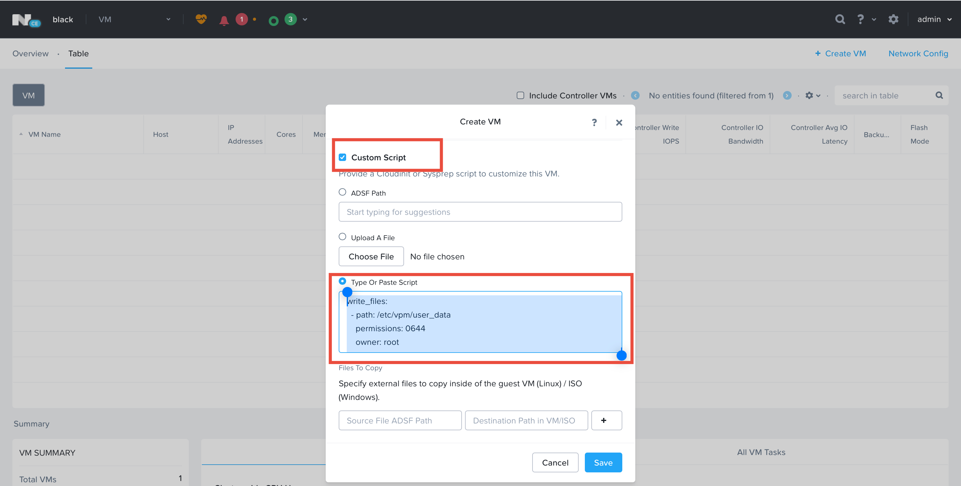 Figure: Nutanix PRISM VM Cloud Config
