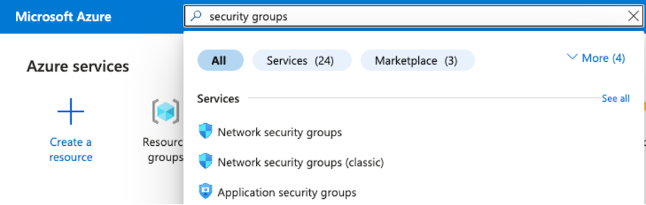 Figure: Search for Network Security Group