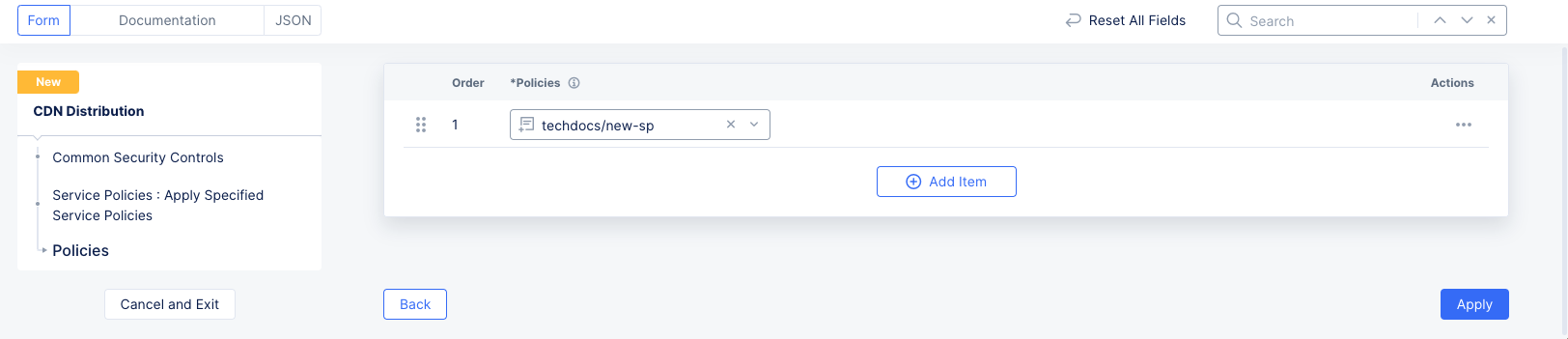 Figure: Select Specific Service Policy