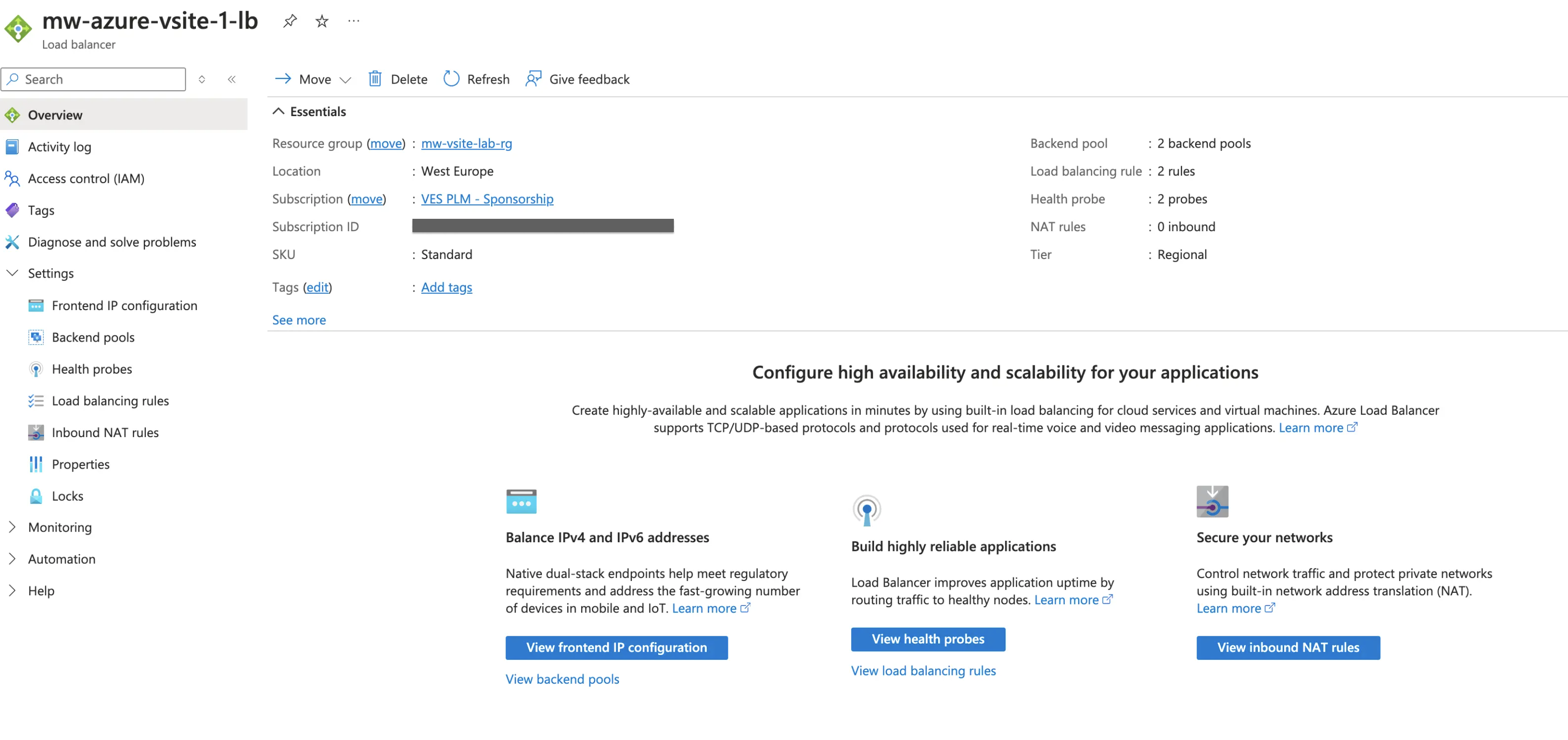 Figure: Azure Load Balancer Summary
