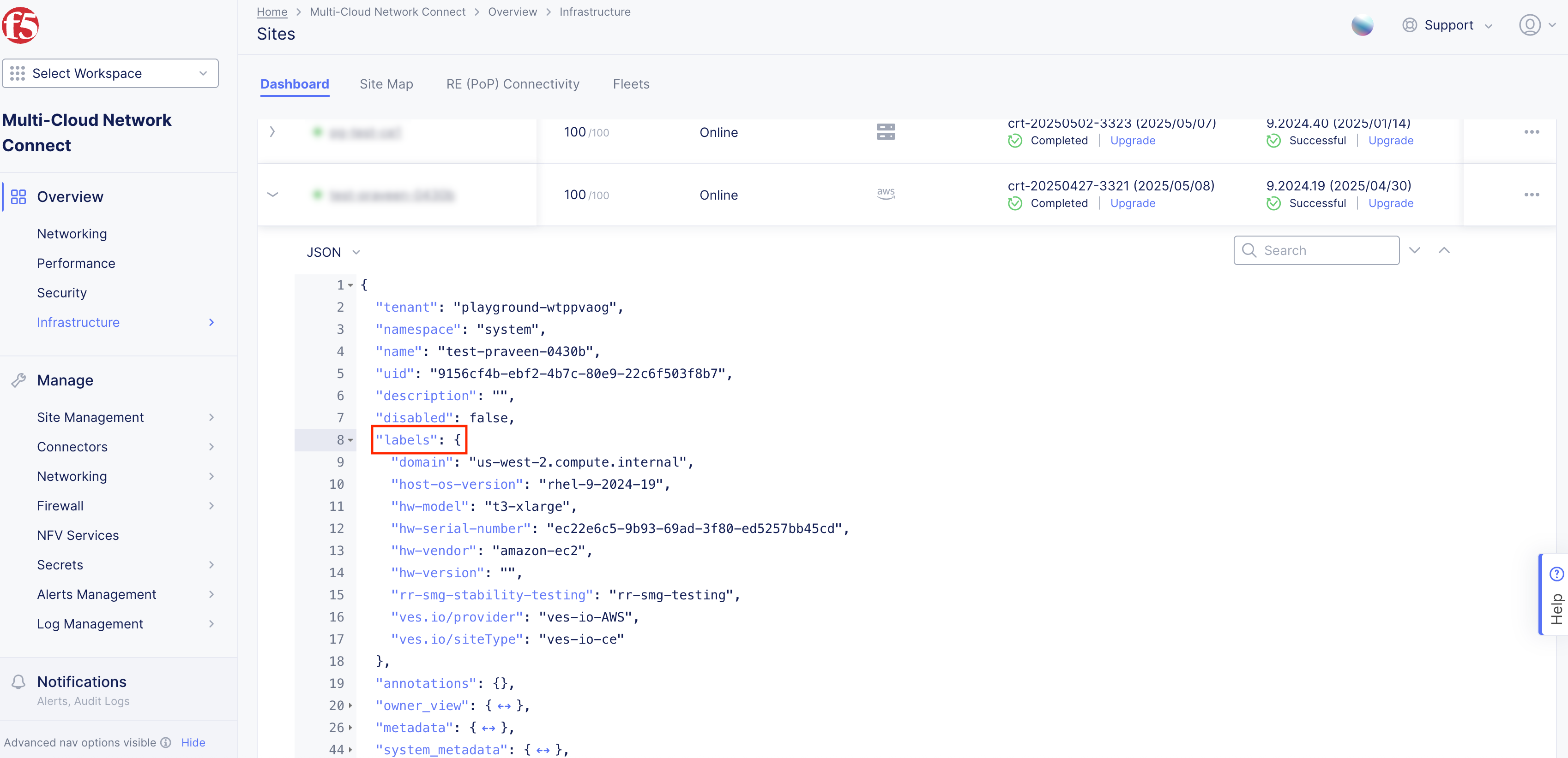 Figure: JSON for Labels
