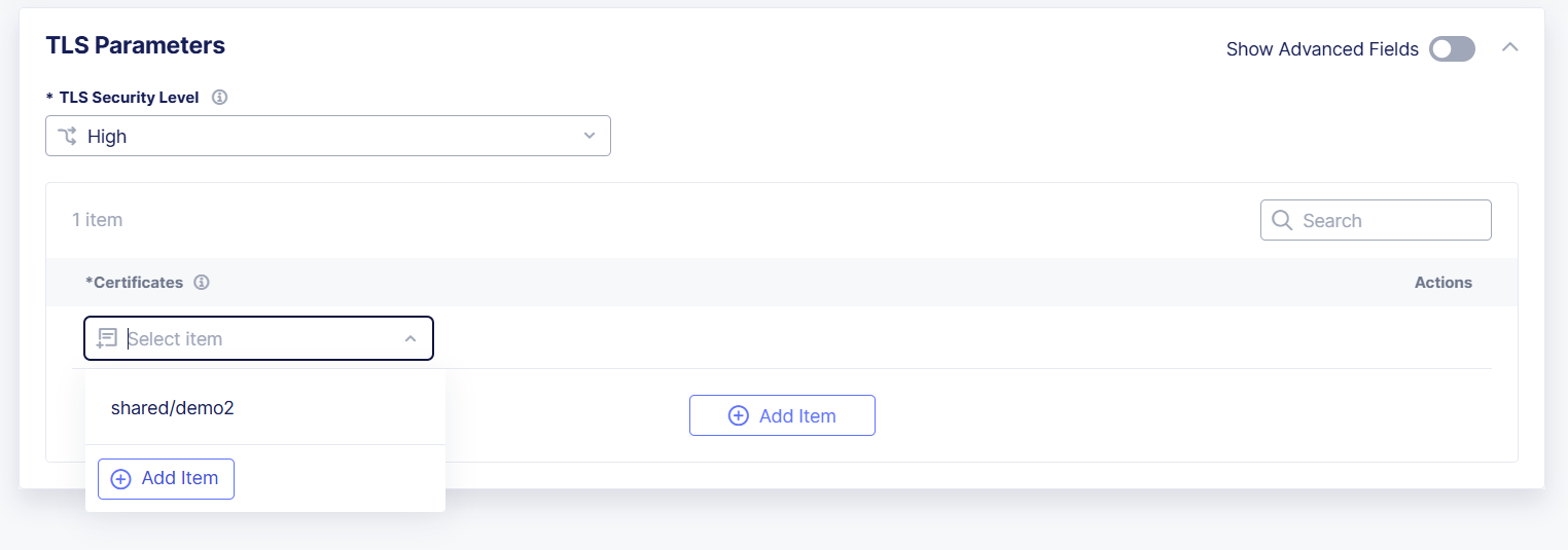 Figure: Add New TLS Certificate