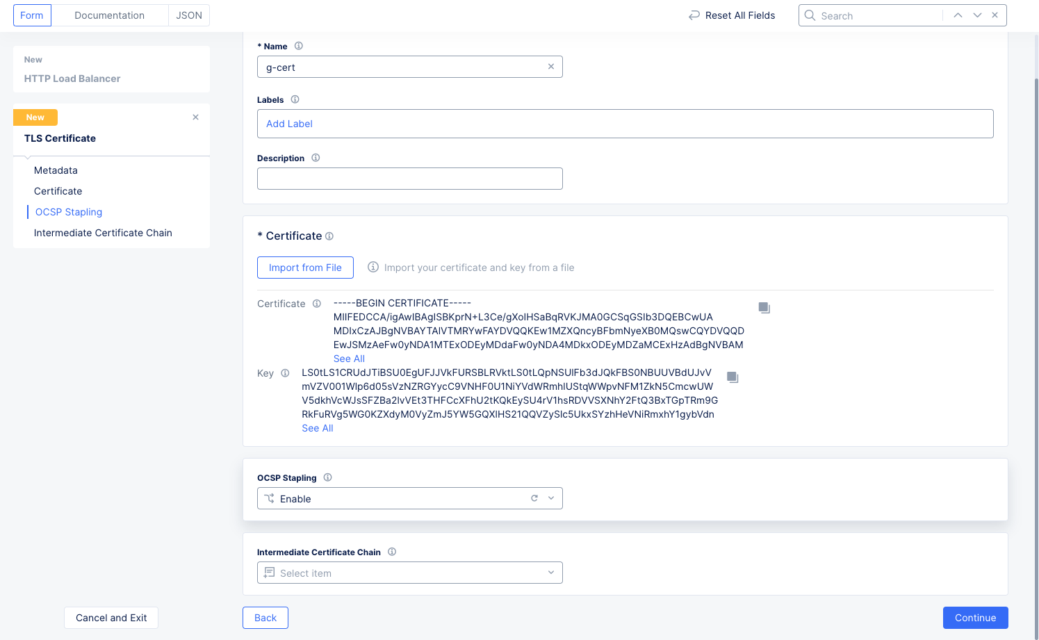 Figure: TLS Certificate Added