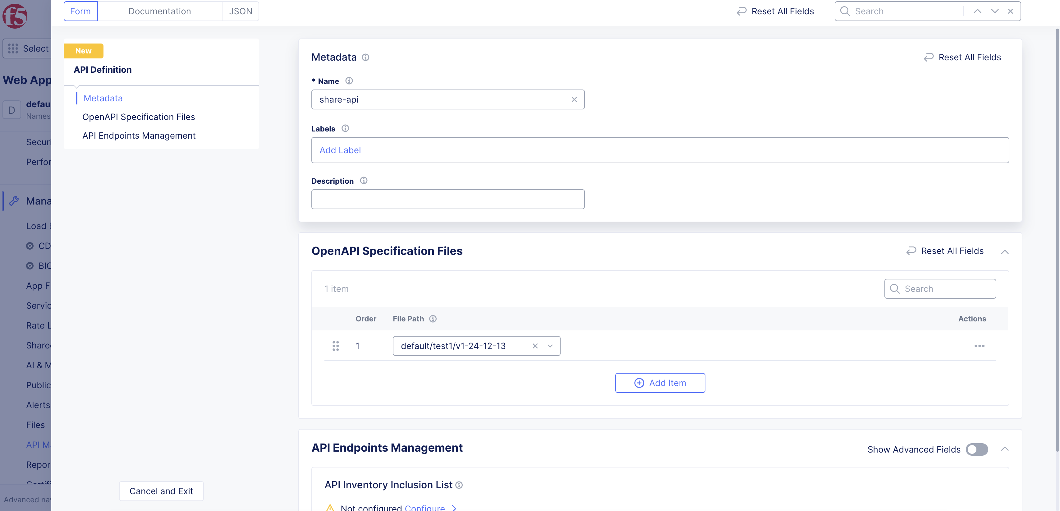 Figure: Create API Definition