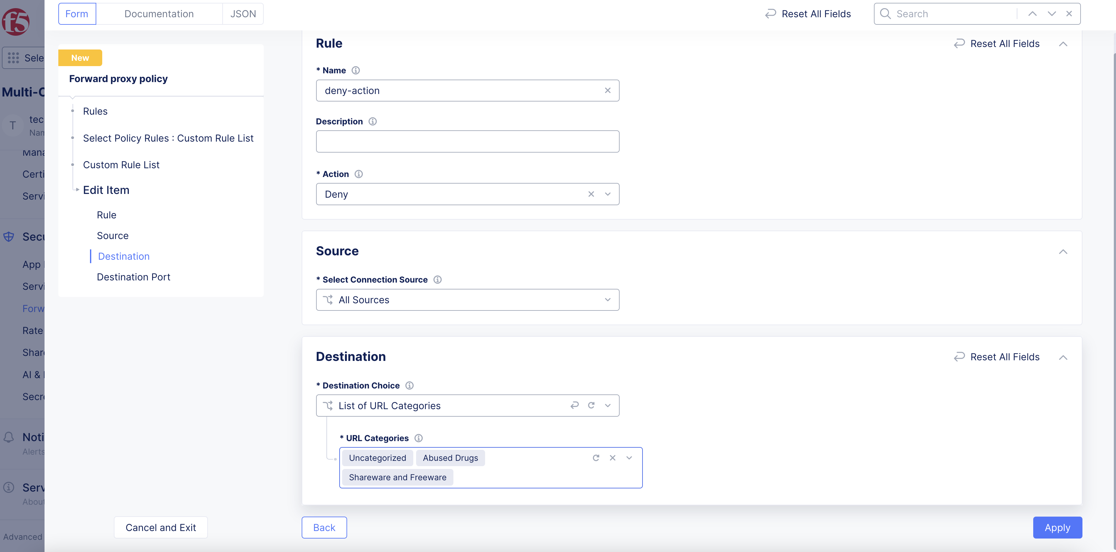 Figure: Select URL Categories