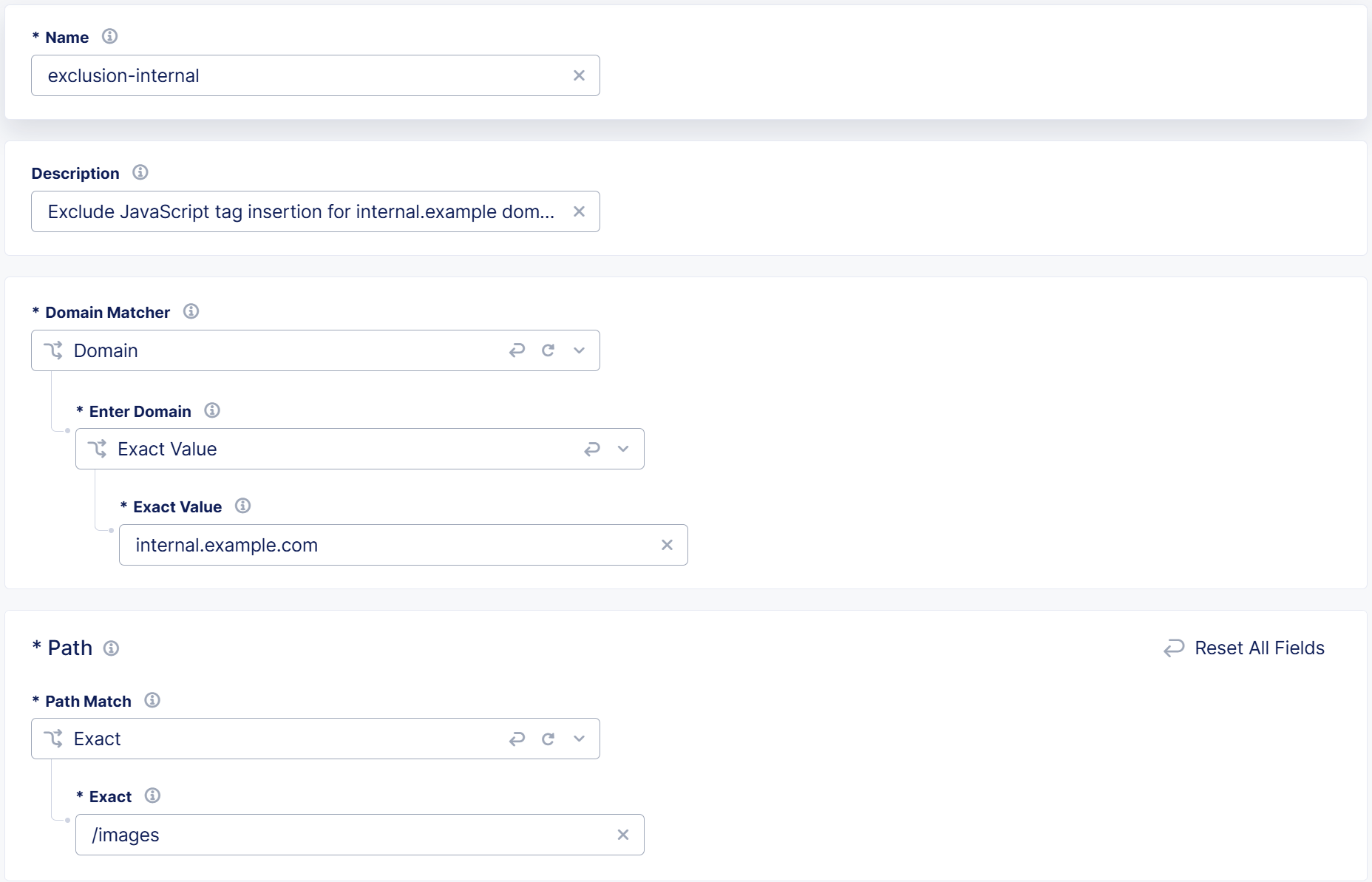 Figure: Insert JavaScript Tag in All Pages with Exceptions