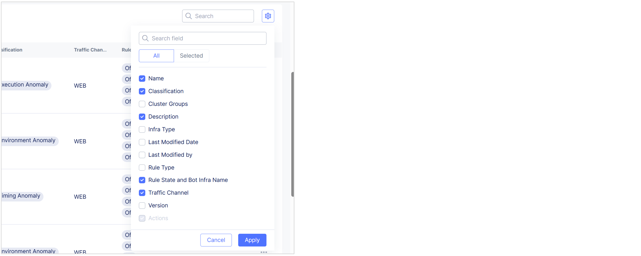 Figure: Configure Table Settings