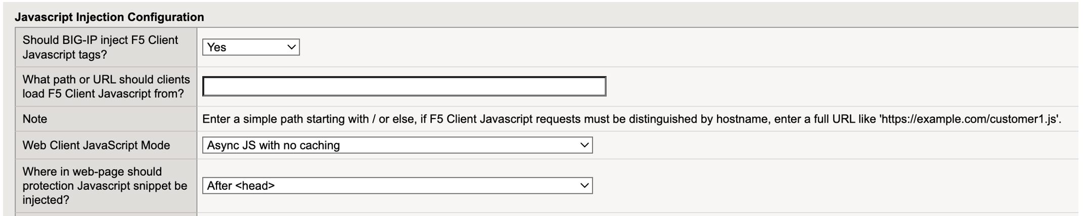 Figure: iApp Connector JavaScript Injection Configuration screen